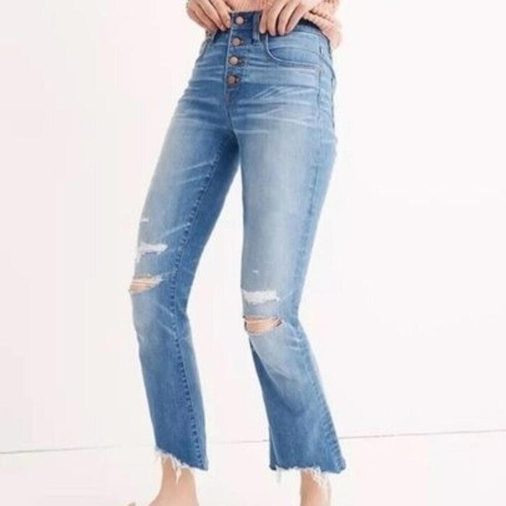 Madewell Cali Demi-Boot‎ Button Fly Mid Rise Distressed Ripped Denim Jeans 23
